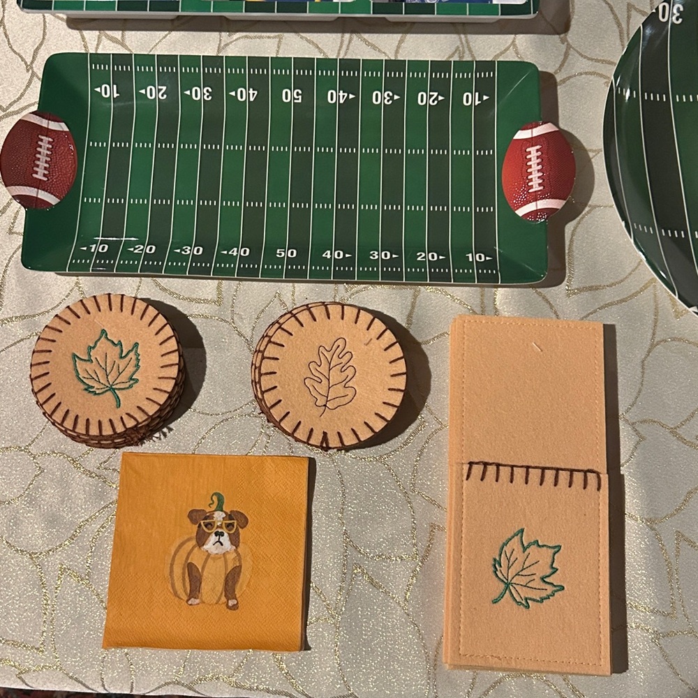 Handmade Tan Felt Coasters with Maple Leaf Embroidery Design NEW